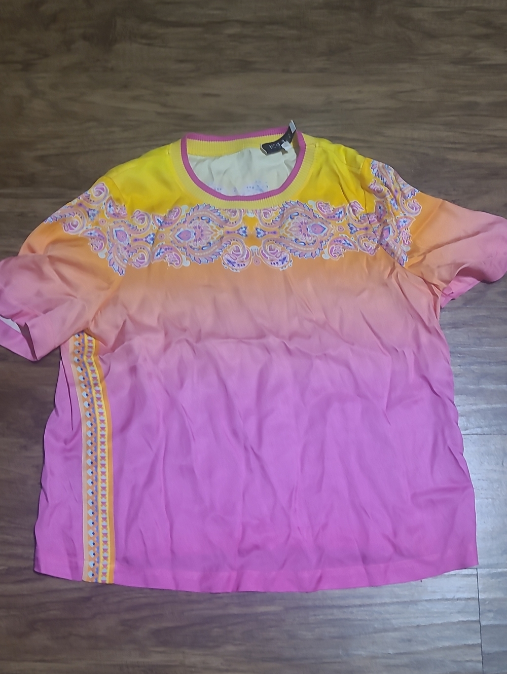 Hale Bob Ombre Pink Yellow Paisley Short Sleeve Tee